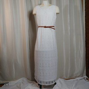 TACERA MAXI Sleeveless White Lace Overlay Maxi Dress